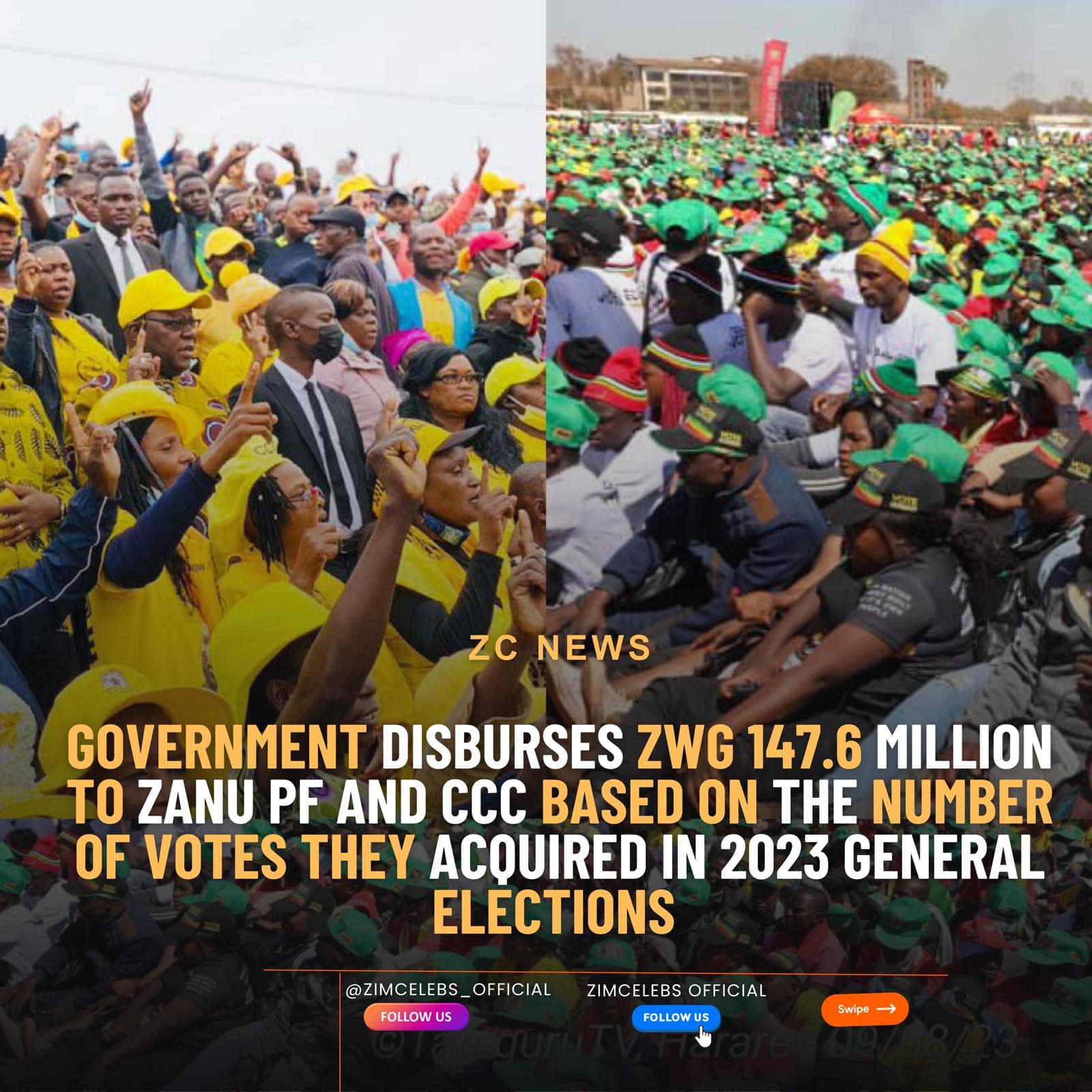 Government Disburses ZWG 147.6 Million to Zanu PF and CCC